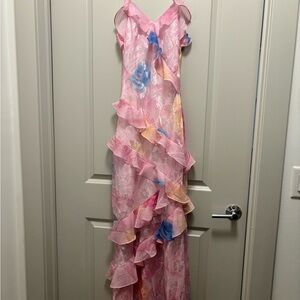 Pink Floral Ruffle Dress